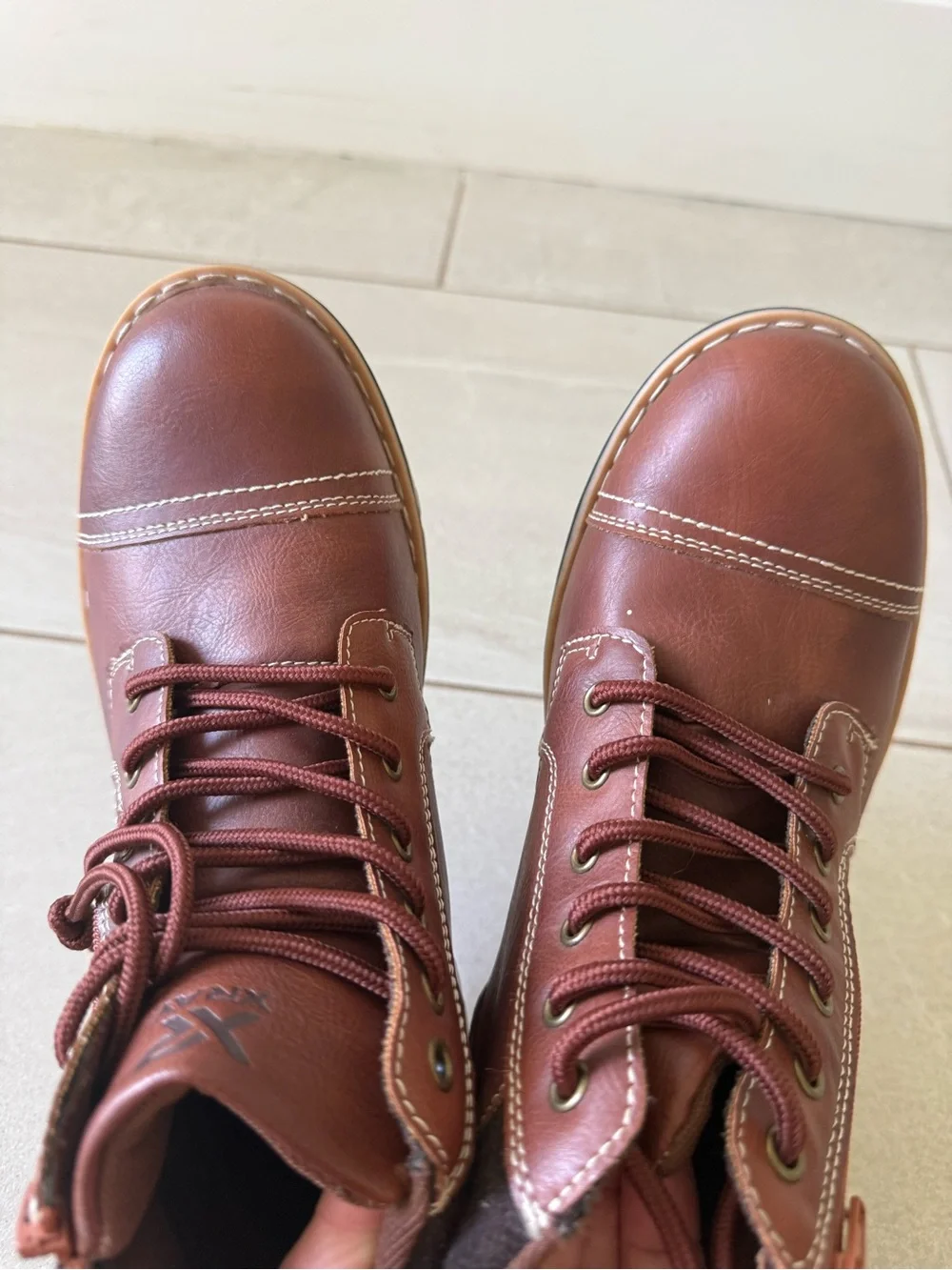 XRAY Boys Brown Combat Boots Side Zip Youth Size 7 NWOB